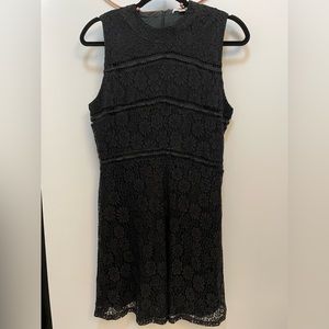 FRANCESCA'S BLACK LACE OVERLAY MOCK NECK SLEEVELESS DRESS